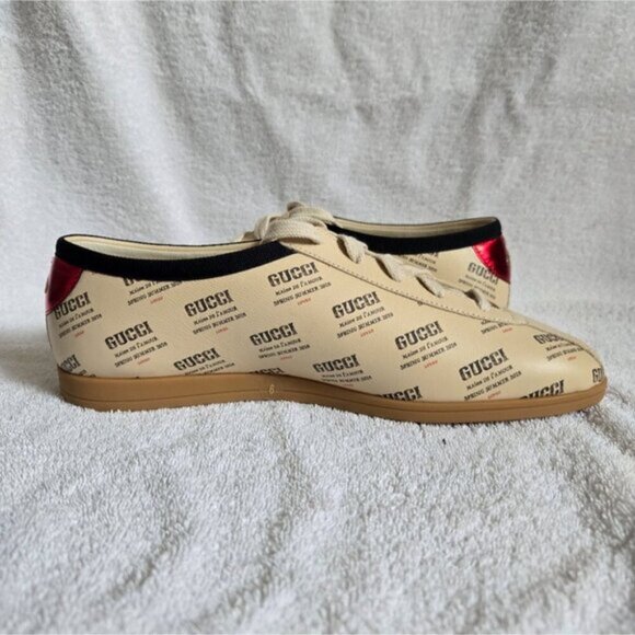 NWOT Gucci Falacer Invite Print Beige and Red Logo Sneakers - Picture 5 of 8